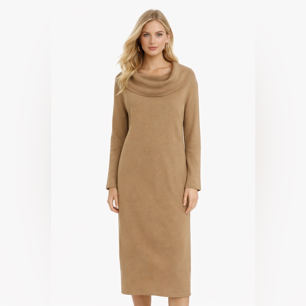 Lennie for Nina Leonard Tan Knit Sweater Dress – Size Small